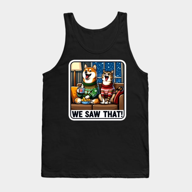 We Saw That meme Shiba Inu Tabby Cat Hot Chocolate Nachos Home Snowing Christmas Sweater Tank Top by Plushism